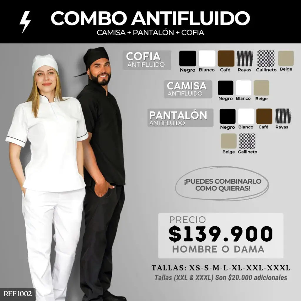 1002 COMBO - Camisa Antifluido + Pantalón Antifluido + Cofia Antifluido