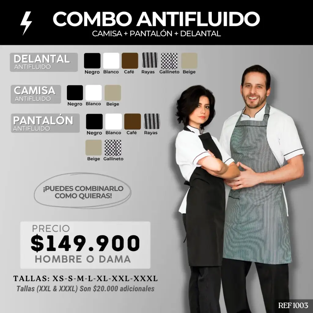 1003 COMBO - Camisa Antifluido + Pantalón Antifluido + Delantal Antifluido