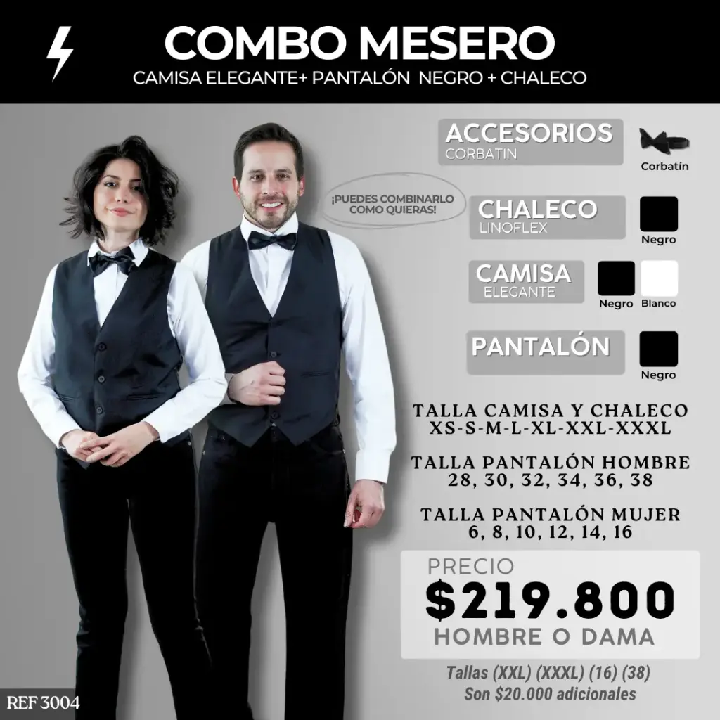 3004 COMBO - Camisa Formal+ Pantalón Lino Flex + Chalecho Lino Flex + Moño
