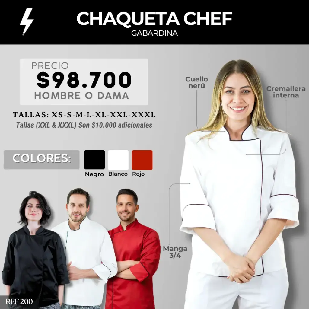 200 Chaqueta Chef Gabardina 3/4
