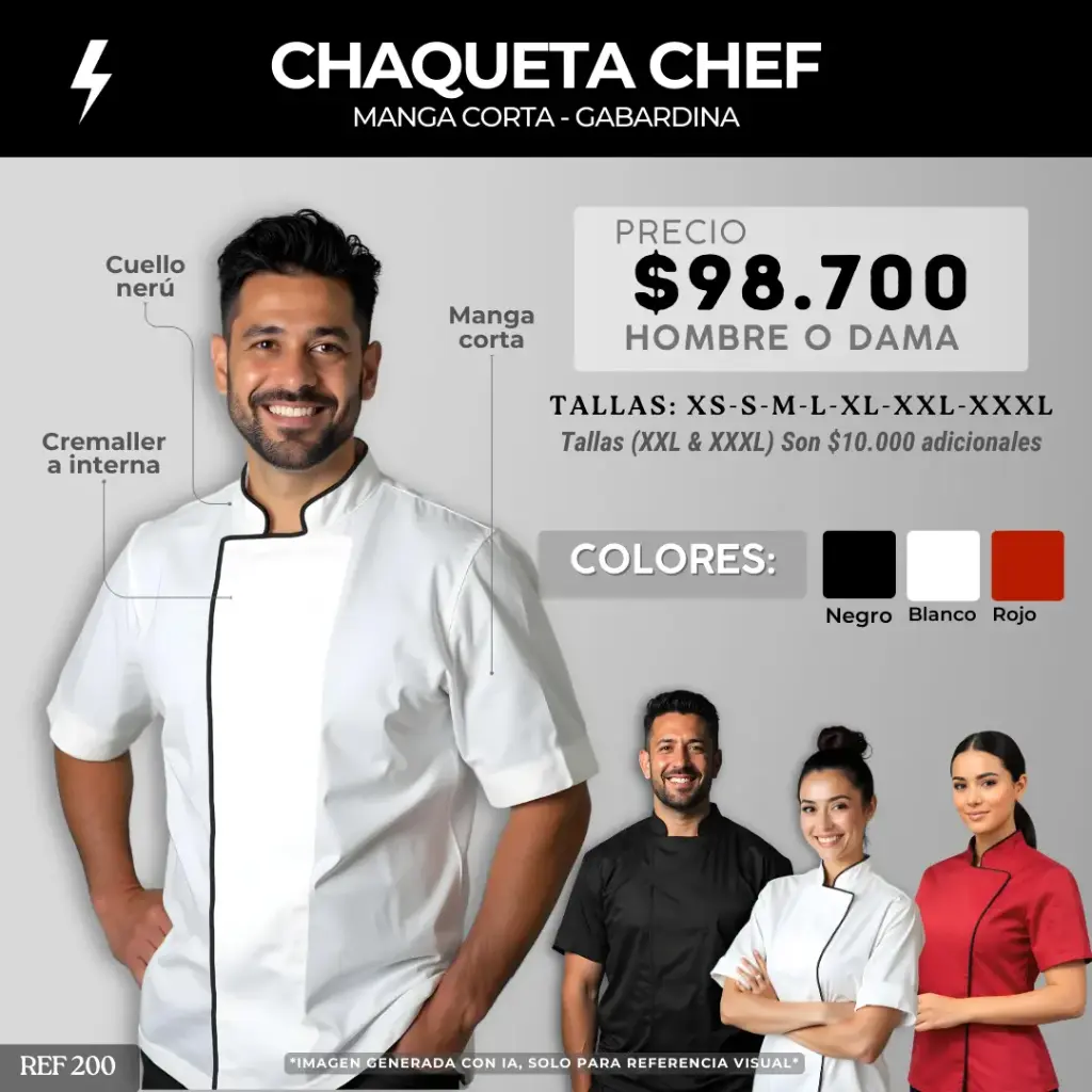 203 Chaqueta Chef Gabardina Manga Corta 