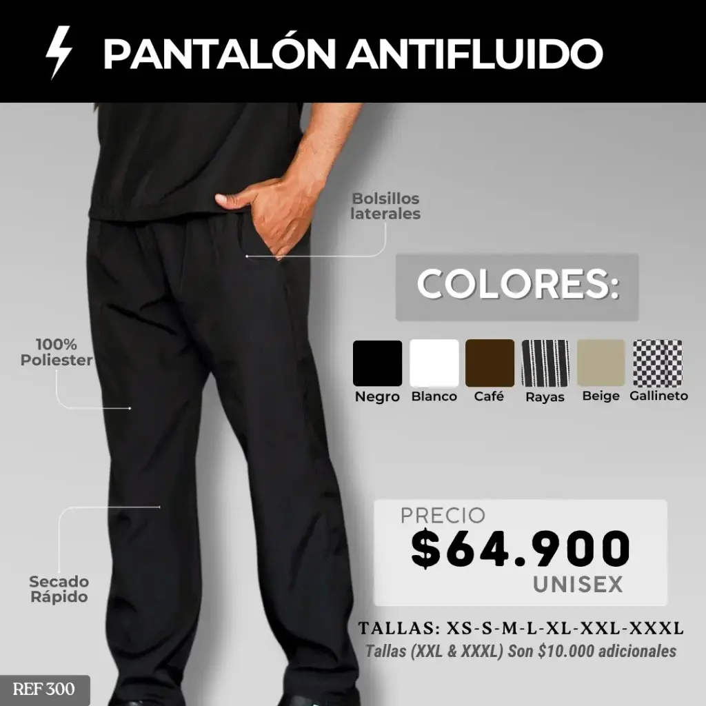 300 Pantalón Antifluido Bota Recta Unisex 