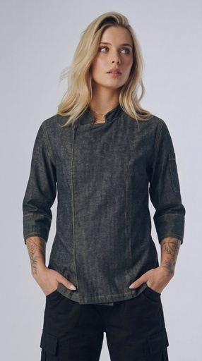 [T-207-] T-207 Chaqueta Chef Indigo/Turin (Jean) Manga 3/4