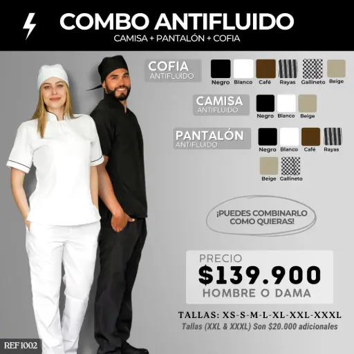 [1002] 1002 COMBO - Camisa Antifluido + Pantalón Antifluido + Cofia Antifluido