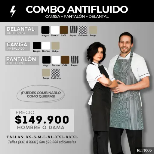 [1003] 1003 COMBO - Camisa Antifluido + Pantalón Antifluido + Delantal Antifluido