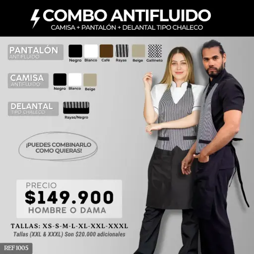 [1005] 1005 COMBO - Camisa Antifluido + Pantalón Antifluido + Delantal Tipo Chaleco