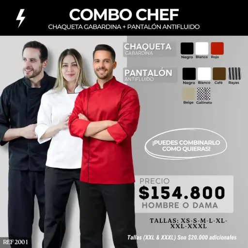 [2001] 2001 COMBO - Chaqueta Chef Gabardina + Pantalón Antifluido
