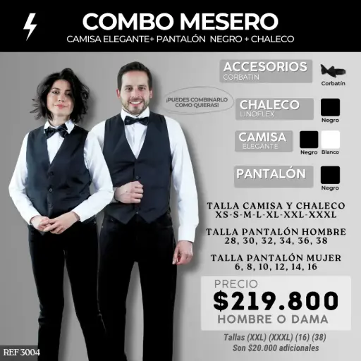 [3004] 3004 COMBO - Camisa Formal+ Pantalón Lino Flex + Chalecho Lino Flex + Moño