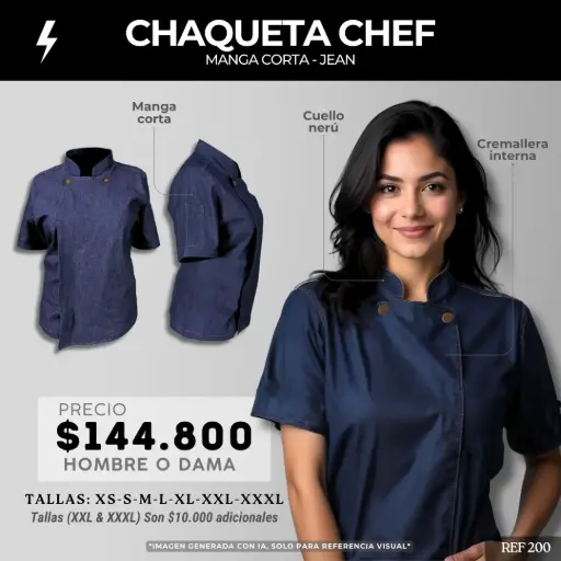 [204-] 204 Chaqueta Chef Jean Manga Corta 